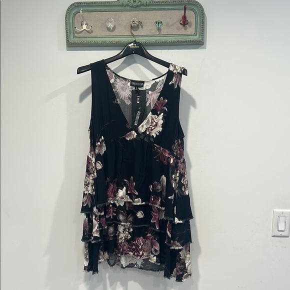 Current Mood Dresses & Skirts - Current Mood Black purple Tiered v neck Mini Dress oversized small women’s new